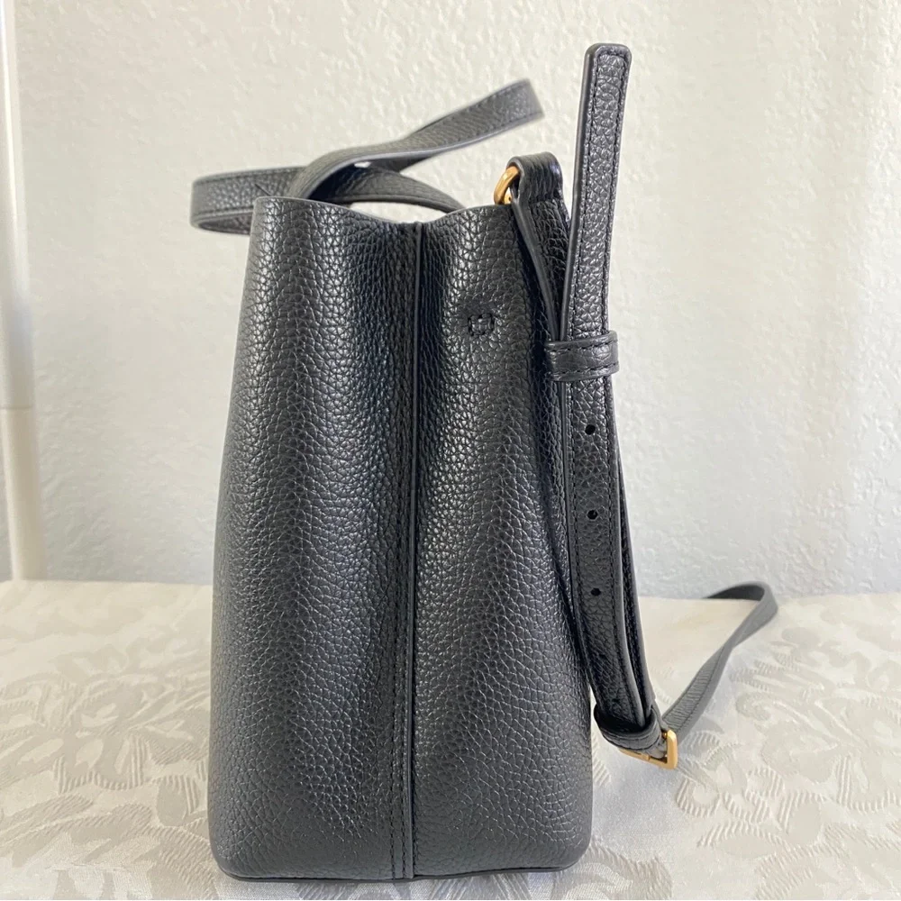 Tory Burch Black Pebbled Leather Small 2 way Tote Bag
